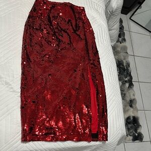 Vici Red Sequin Pencil Skirt